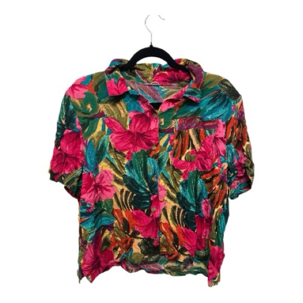 Vintage Pink and Green Floral Button Down Shirt Medium
